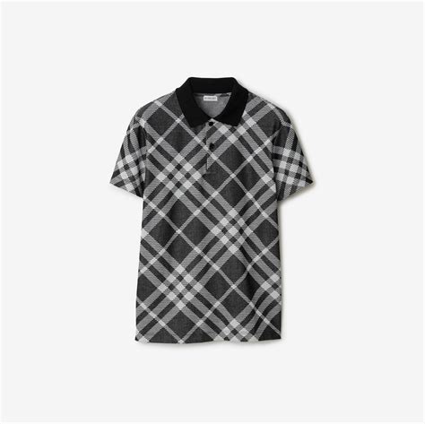 Check Stretch Cotton Blend Polo Shirt 